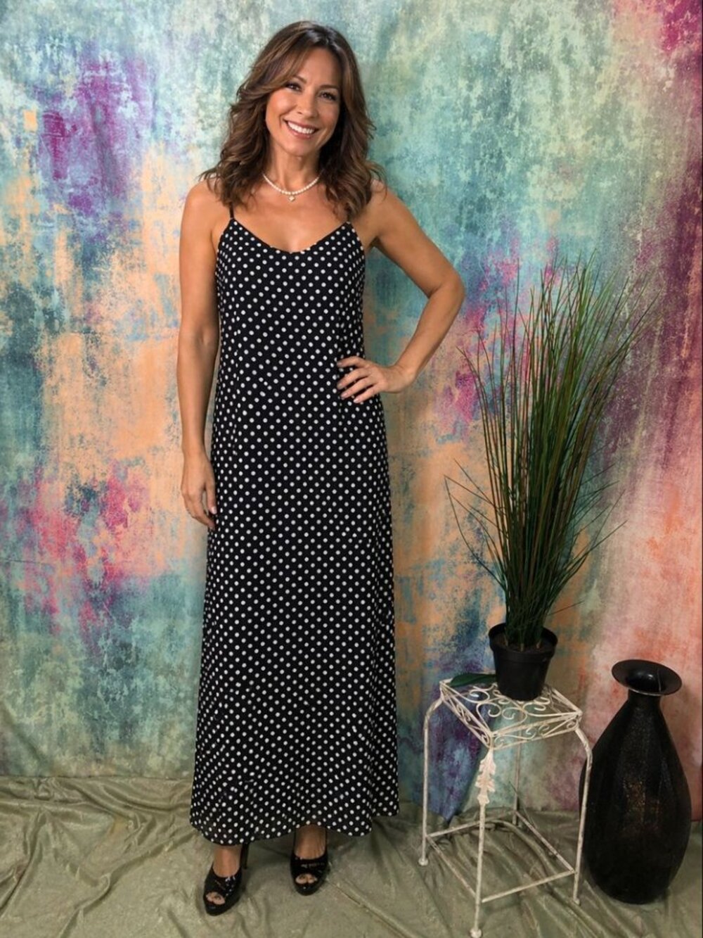 📌Polka Dots Maxi Dress with Adjustable Spaghetti Straps